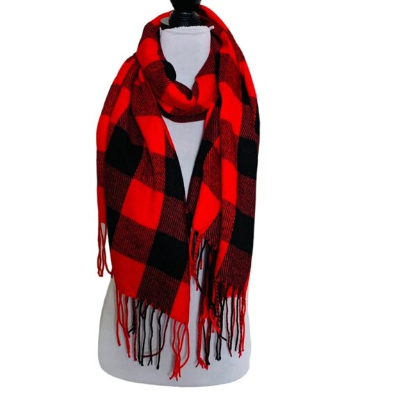 Oversized Tartan Buffalo Plaid Scarf Wrap Shawl Fringe Winter Weather Checked - Picture 3 of 7